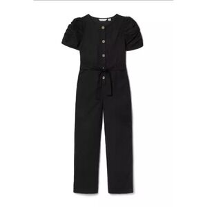 Janie and‎ Jack × HFR Girls Size 6 Black Puff Sleeve Button Up Jumpsuit Cotton